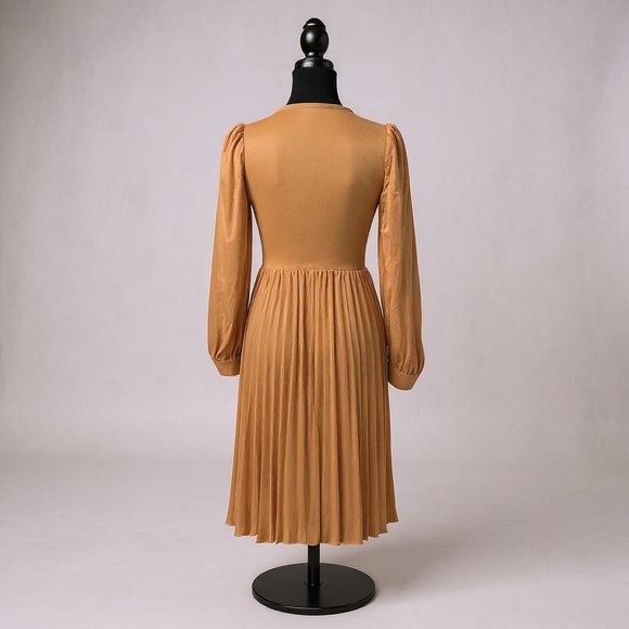 [WOMEN] CHIC WISH Knit Chiffon Dress S/M Caramel Brown Fall - Picture 5 of 10